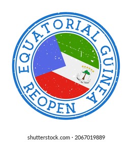 Equatorial Guinea Reopening Stamp. Round badge of country with flag of Equatorial Guinea. Reopening after lock-down sign. Vector illustration.