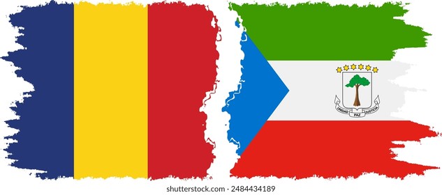 Equatorial Guinea and Romania grunge flags connection, vector