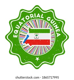 Sello de Guinea Ecuatorial redondeado con mapa del país y bandera del país. Señal vintage con texto circular y estrellas, ilustración vectorial.