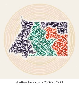 Equatorial Guinea Round Poster. Typography style image of Country. Regions word clouds of Equatorial Guinea. Vintage image design with scratch texture.