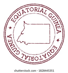 Equatorial Guinea round rubber stamp with country map. Vintage red passport stamp with circular text and stars, vector illustration.