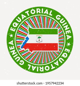 Equatorial Guinea round stamp. Logo of country with flag. Vintage badge with circular text and stars, vector illustration.