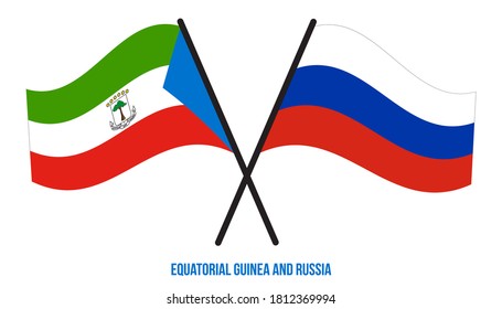 Equatorial Guinea and Russia Flags Crossed And Waving Flat Style. Official Proportion.
