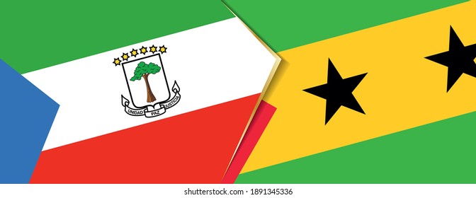 Equatorial Guinea and Sao Tome and Principe flags, two vector flags symbol of relationship or confrontation.