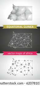 Equatorial Guinea set of grey and silver mosaic 3d polygonal maps. Graphic vector triangle geometry outline shadow perspective maps