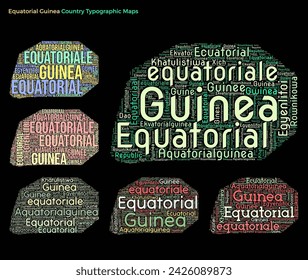 Equatorial Guinea. Set of typography style country illustrations. Equatorial Guinea map shape build of horizontal and vertical country names. Vector illustration.