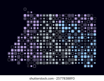 Equatorial Guinea, shape of the country build of colored cells. Digital style map of the Equatorial Guinea on dark background. Large size rounded square blocks. Artistic vector illustration.