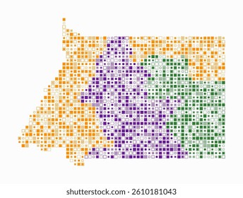 Equatorial Guinea, shape of the country built of colored cells. Digital style map of Equatorial Guinea on white background. Small size square blocks. Modern vector illustration.