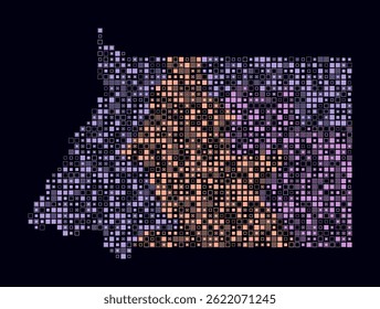 Equatorial Guinea, shape of the country built of colored cells. Digital style map of Equatorial Guinea on dark background. Small size square blocks. Vibrant vector illustration.