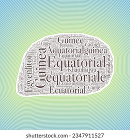 Equatorial Guinea shape formed by country name in multiple languages. Equatorial Guinea border on stylish striped gradient background. Vibrant poster. Astonishing vector illustration.