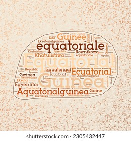 Äquatorialguinea bildet die Form, in der die Ländernamen Wörter in mehreren Sprachen übersetzen. Grenzplan Äquatorialguineas auf erstaunlichen Dreiecken, die verstreut sind. Charmante Vektorgrafik.