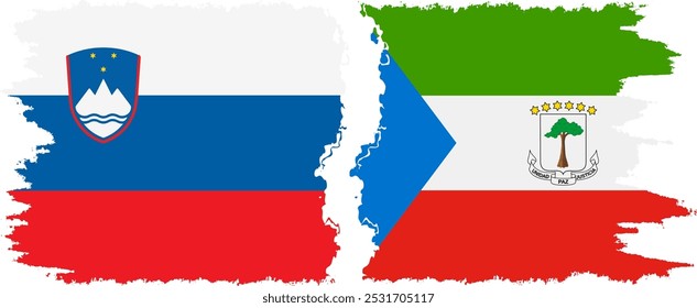 Equatorial Guinea and Slovenia grunge flags connection, vector