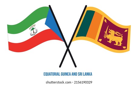 Equatorial Guinea and Sri Lanka Flags Crossed And Waving Flat Style. Official Proportion.