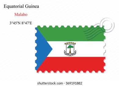 equatorial guinea stamp design over stripy background, abstract vector art illustration, image contains transparency