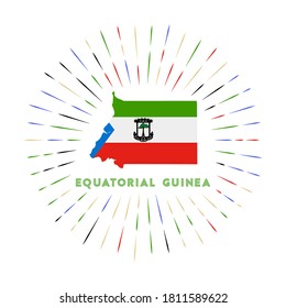 Equatorial Guinea sunburst badge. The country sign with map and Equatorial Guinean flag. Colorful rays around the logo. Vector illustration.