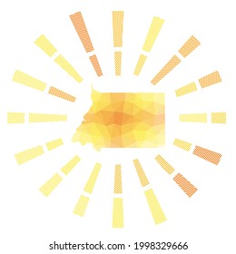 Equatorial Guinea sunburst. Low poly striped rays and map of the country. Appealing vector illustration.