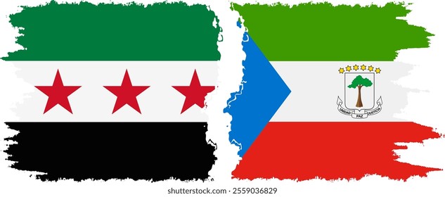 Equatorial Guinea and Syrian Revolution grunge flags connection, vector