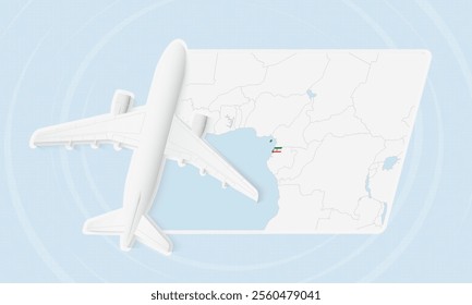 Equatorial Guinea Travel Illustration with Plane and National Flag. Ideal for travel agencies, promotional materials, or geographic content related to Equatorial Guinea.