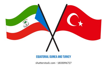 Equatorial Guinea and Turkey Flags Crossed And Waving Flat Style. Official Proportion.