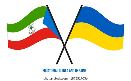 Equatorial Guinea and Ukraine Flags Crossed And Waving Flat Style. Official Proportion.