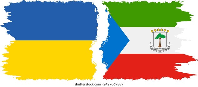 Equatorial Guinea and Ukraine grunge flags connection, vector