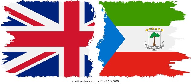 Equatorial Guinea and United Kingdom grunge flags connection, vector