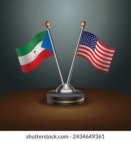 Equatorial Guinea and United States table flags with gradient backgrund. Vector Illustration