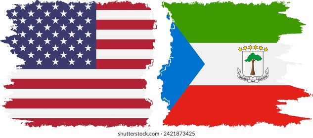 Equatorial Guinea and USA grunge flags connection, vector