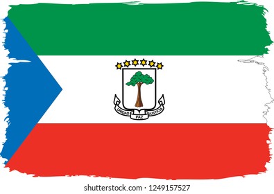 Equatorial Guinea vector grunge brush stroke with  national flag and contour map. 