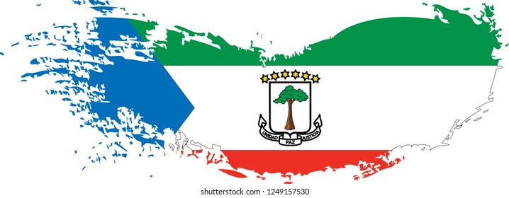 Equatorial Guinea vector grunge brush stroke with  national flag and contour map. 