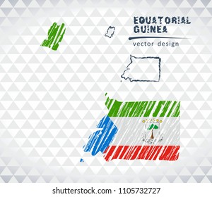 Equatorial Guinea vector map with flag inside isolated on a white background. Sketch chalk hand drawn illustration