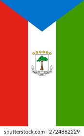 Bandeira vertical da Guiné Equatorial em cores oficiais, dimensões e proporção. Bandeira vetorial simbolizando orgulho nacional, identidade, patrimônio, patriotismo e autoridade