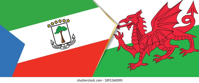 Equatorial Guinea and Wales flags, two vector flags symbol of relationship or confrontation.