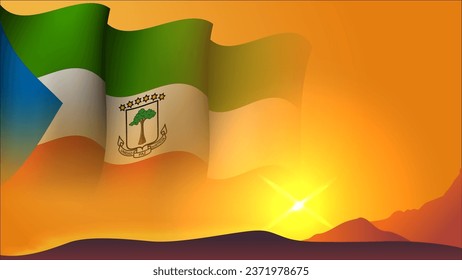 equatorial guinea waving flag background design on sunset view vector illustration suitable for poster, social media design event on equatorial guinea