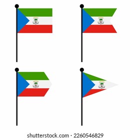Icono de la bandera ondulante de Guinea Ecuatorial establecido en 4 versiones de forma. Colección de signos de asta para identidad, emblema e infografía. 