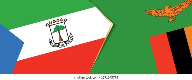 Equatorial Guinea and Zambia flags, two vector flags symbol of relationship or confrontation.