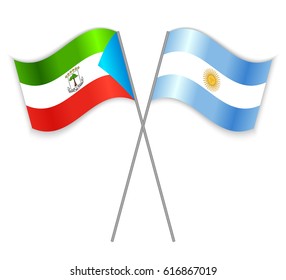 Equatorial Guinean and Argentine crossed flags. Equatorial Guinea combined with Argentina isolated on white. Language learning, international business or travel concept.