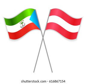Equatorial Guinean and Austrian crossed flags. Equatorial Guinea combined with Austria isolated on white. Language learning, international business or travel concept.
