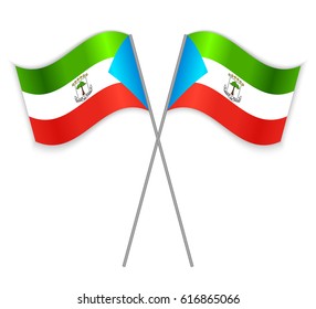 Equatorial Guinean and Equatorial Guinean crossed flags. Equatorial Guinea combined with Equatorial Guinea isolated on white. Language learning, international business or travel concept.