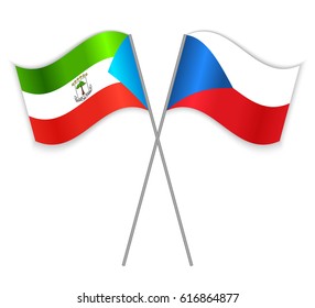 Equatorial Guinean and Czech crossed flags. Equatorial Guinea combined with Czech Republic isolated on white. Language learning, international business or travel concept.