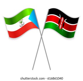 Equatorial Guinean and Kenyan crossed flags. Equatorial Guinea combined with Kenya isolated on white. Language learning, international business or travel concept.