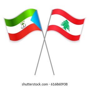 Equatorial Guinean and Lebanese crossed flags. Equatorial Guinea combined with Lebanon isolated on white. Language learning, international business or travel concept.