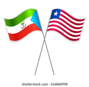 Equatorial Guinean and Liberian crossed flags. Equatorial Guinea combined with Liberia isolated on white. Language learning, international business or travel concept.
