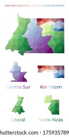 Equatorial Guinean low poly regions. Polygonal map of Equatorial Guinea with regions. Geometric maps for your design. Appealing vector illustration.