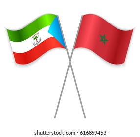 Equatorial Guinean and Moroccan crossed flags. Equatorial Guinea combined with Morocco isolated on white. Language learning, international business or travel concept.