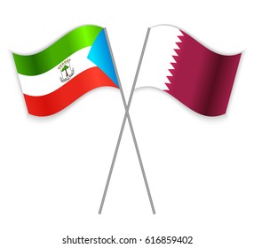 Equatorial Guinean and Qatari crossed flags. Equatorial Guinea combined with Qatar isolated on white. Language learning, international business or travel concept.