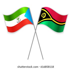 Equatorial Guinean and Vanuatuan crossed flags. Equatorial Guinea combined with Vanuatu isolated on white. Language learning, international business or travel concept.