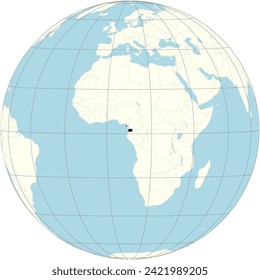 Equatorial Guinea's map centered on the orthographic projection of the world map, emphasizing its position in Central Africa.