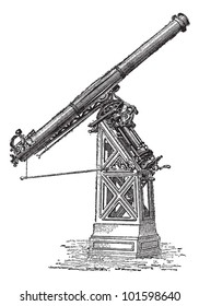 Equatorial telescope called Observatory of Paris, vintage engraved illustration. Dictionary of words and things - Larive and Fleury - 1895.