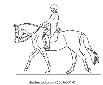 Equestrian athlete and horse perform a step during the test